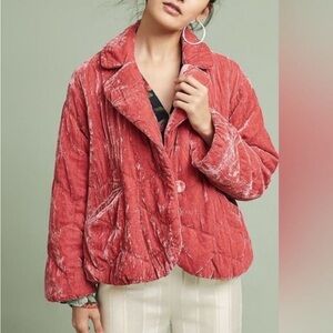Anthropologie Red ultralight Velvet Teddy Jacket